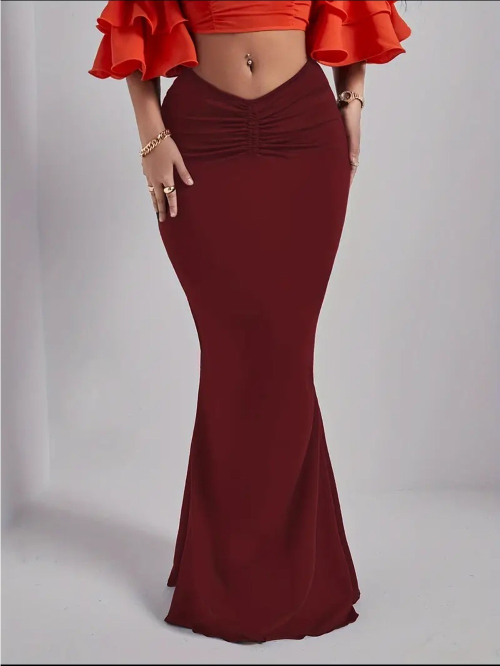 Elegant High-Waist Burgundy Mermaid Skirt